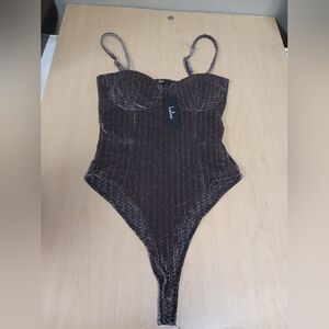 Lulus Flirty Feelings Velvet Mauve Purple Textured Bustier Bodysuit Size M